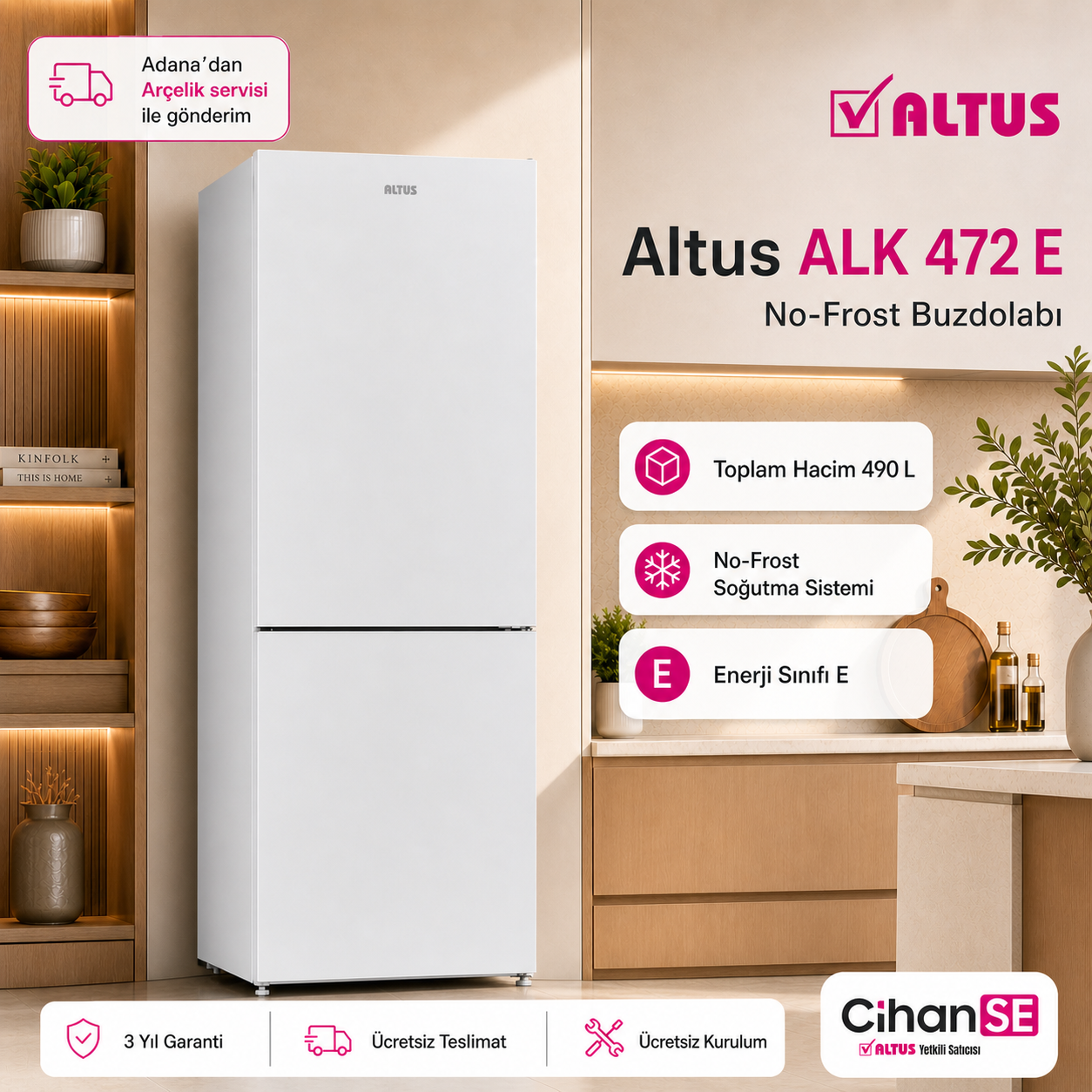 Altus ALK 472 E Yeni Model Kombi No-Frost Buzdolabı